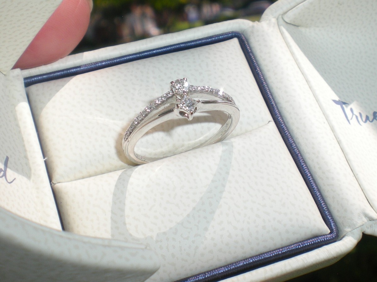 EVER US 10K White Gold 1/4ct Princess Round Diamond Ring $899