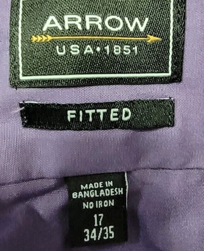 Arrow Mens Shirt Size 17 34/35 Purple - Picture 6 of 12
