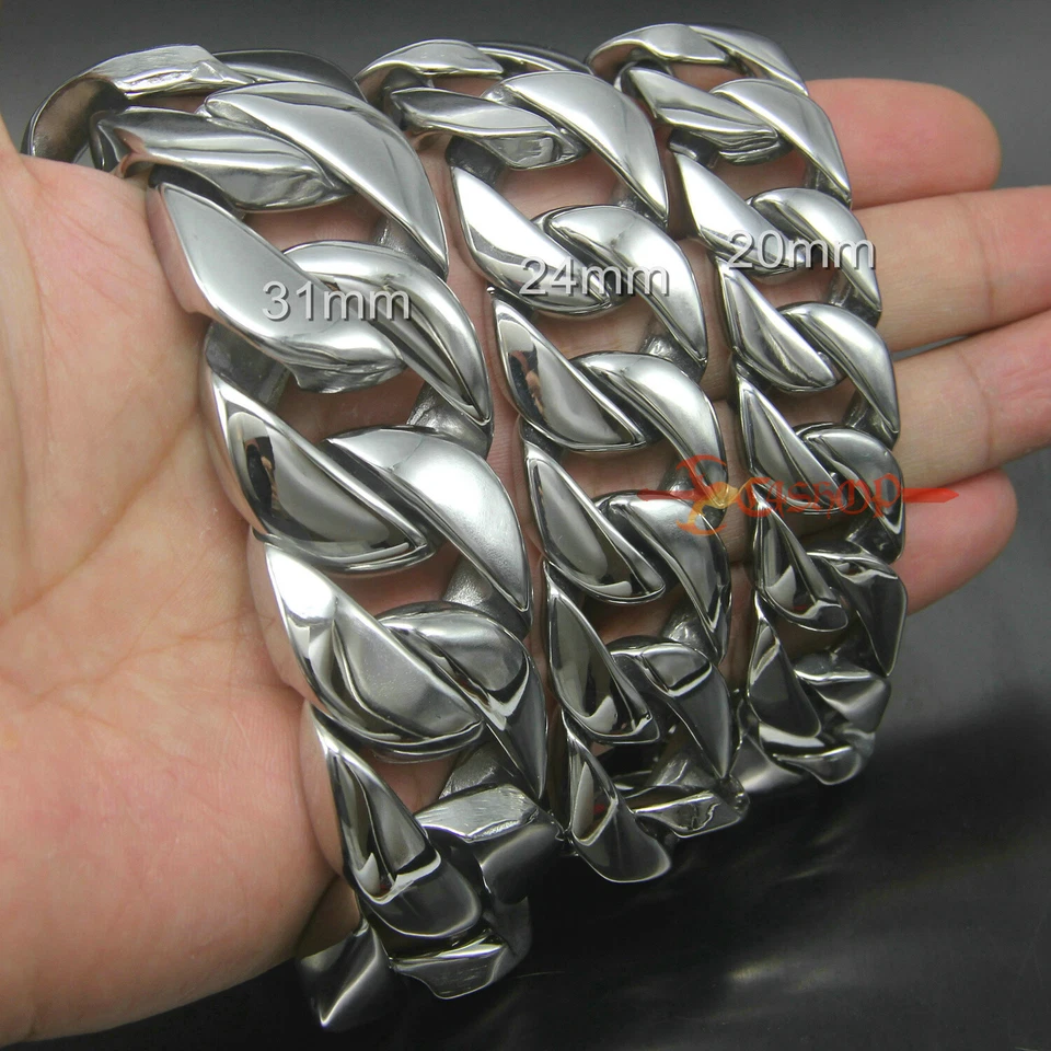 Pulsera Collar Hombre Gruesa Cadena Pesada Acero Inoxidable Eslabón Cubano 20/24/31mm Foto 2 de 4