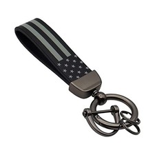 American USA Flag Car Keychain with Zinc Alloy Ring, Men Car Accessories Black