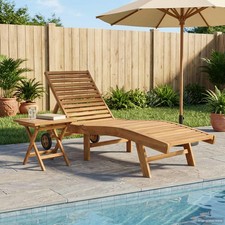 Sun Lounger Brown Solid Teak 200x59.5x35cm Foldable Outdoor Recliner with Lumbar