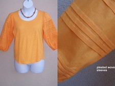 Chico's NEW $80 Linen Knit Mango Ice Puff Sleeve Blouse size 1 M SUMMER FALL top