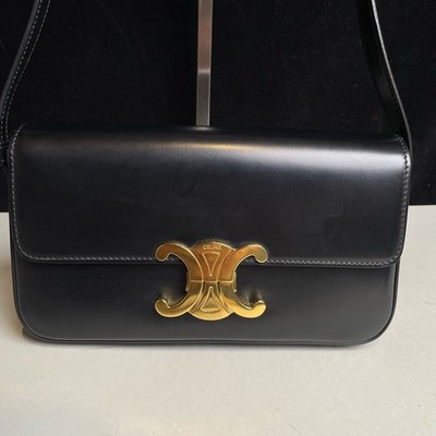 Celine Triomphe Black Shiny Calfskin Gold Hardware Shoulder Bag [Duties Paid]