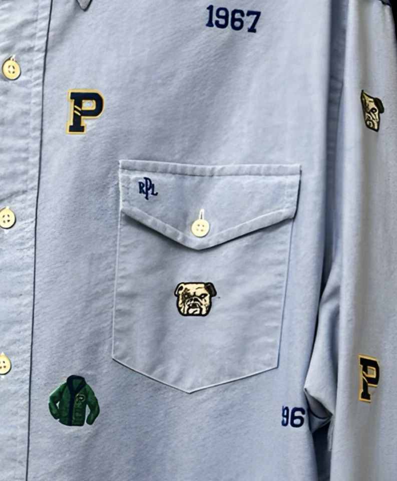 Polo Ralph Lauren Mens Blue Chambray Embroidered Varsity Oxford Shirt, Size XXL - Image 3 of 3