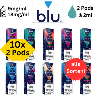 10x Blu Pod Liquidpods 2x 2ml Pods E-Zigarette E-Liquid EShisha 9mg 18mg Nikotin