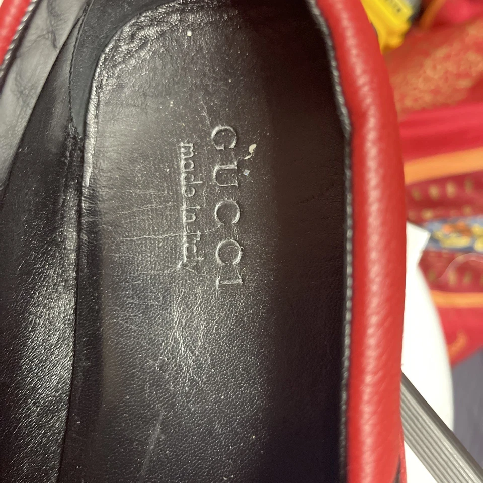 Мужские красные кожаные мокасины Gucci размер 11, бывшие в употреблении модельные туфли с мешками для пыли - Изображение 3 из 4