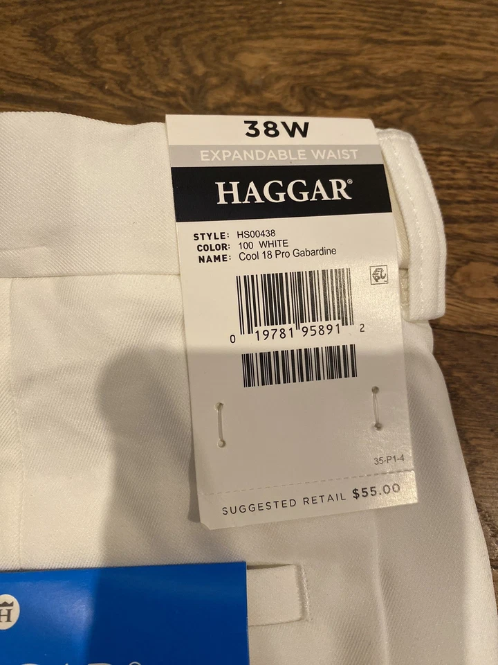 Pantalones Cortos Haggar Cool 18 Pro Elastizados 38W Clásicos Blancos Frente Plano Tela 4 Vías Nuevos con Etiquetas Foto 4 de 4