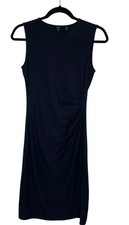 Women's Theory Classic Ruched Side Black Cotton Blend Midi Dress Size Small