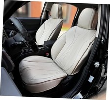 Car Seat Covers Breathable Soft Pebbled Leather, Front Set Beige Brown Piping