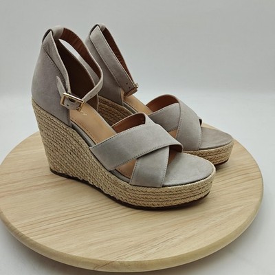 Lisa Vicky Shoes Womens Size 8 Gray Espadrille Wedge Sandals Ankle Strap New