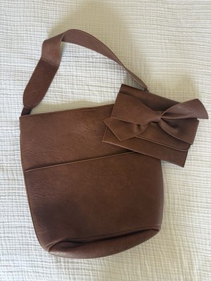 Anthropologie Brown Medium Crescent Shoulder Bag Bow, Magnetic, with Clutch