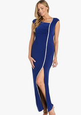 R M Richards Long Dress w/ Asymmetrical Neckline Rhinestone Trim Front Slit 20W
