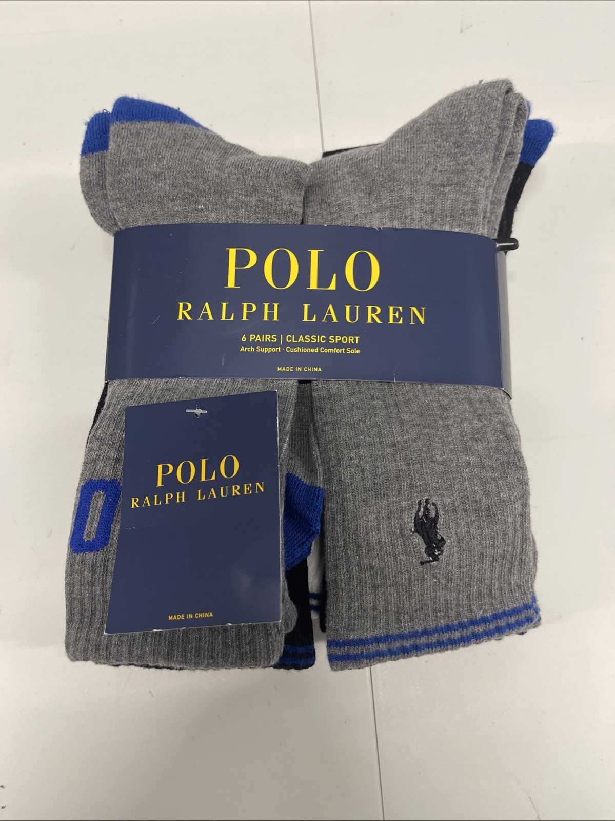 Polo Ralph Lauren 3 PAIA calze sportive uomo blu navy grigio bianco nuove con etichette 10 13 LOGO PONY