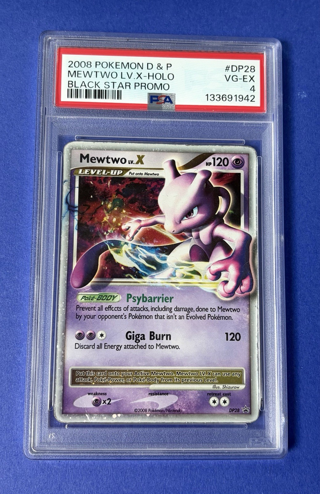 2008 Pokémon D&P MewTwo LV.X Holo Black Star Promo #DP28 PSA 4 VG-EX