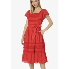 Draper James Lipstick Red Tie-Waist Dress Size Small Fit & Flare Southern Style