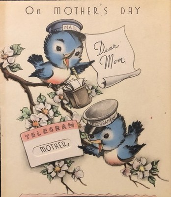 Vintage Birthday Card Adorable Bluebirds Mail Telegram For Mother Day Scalloped