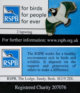 RSPB Pin Badge FBFPFE 2 Lapwing (2003 Release) P00325