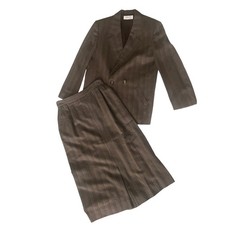 VTG 80s Christian Dior Brown Herringbone Wool Skirt Suit Blazer Set 14 Old Money