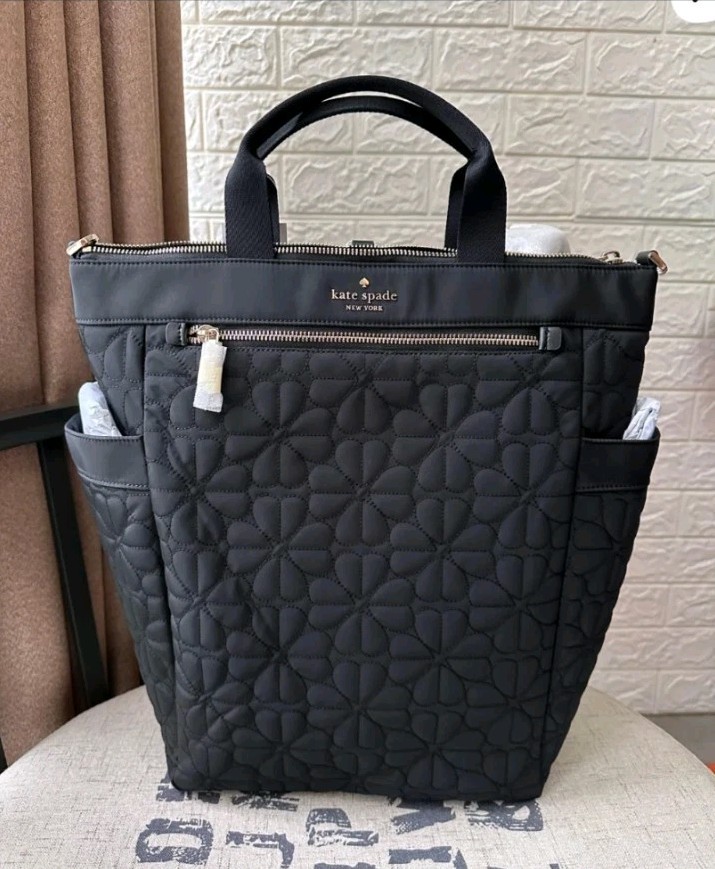 NWT Kate Spade KK161 Spade Flower Quilted Fabric Convertible Backpack Black