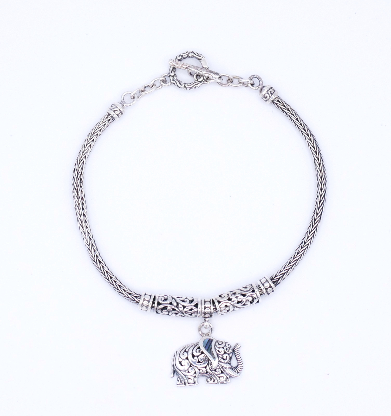 ATI ID Artisan Sterling 925 Silver Abalone Elephant Toggle Bracelet 7.5 in ATI ID Artisan Sterling 925 Silver Abalone Elephant Toggle Bracelet 7.5 in