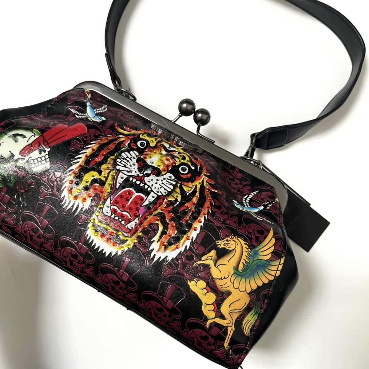 Ed Hardy Kisslock Shoulder Bag Clutch Tattoo Tiger Skull