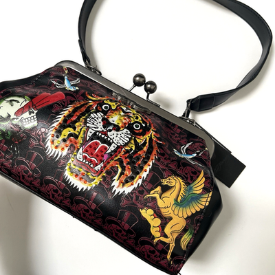 Ed Hardy Kisslock Shoulder Bag Clutch Tattoo Tiger Skull