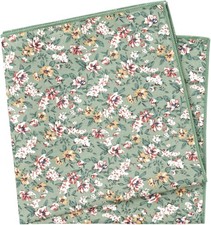 BELLUNO Printed Floral Cotton Pocket Square for Men Green Summer