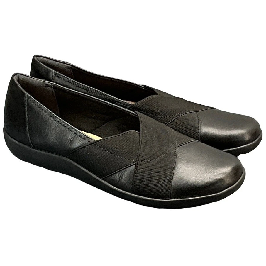 Mocassino Clarks Medora Jem nero elasticizzato cinturino incrociato comodo donna 9