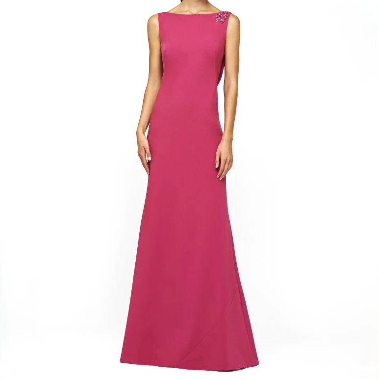 Kay Unger Pippa Cowl Back Gown With Beading In Berry Sorbet - Women's Size 8
