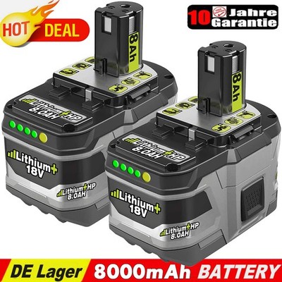 2PACK 8,0AH Für Ryobi Akku 18V Lithium One+ Plus RB18L50 P108 P107 RB18L40 DE