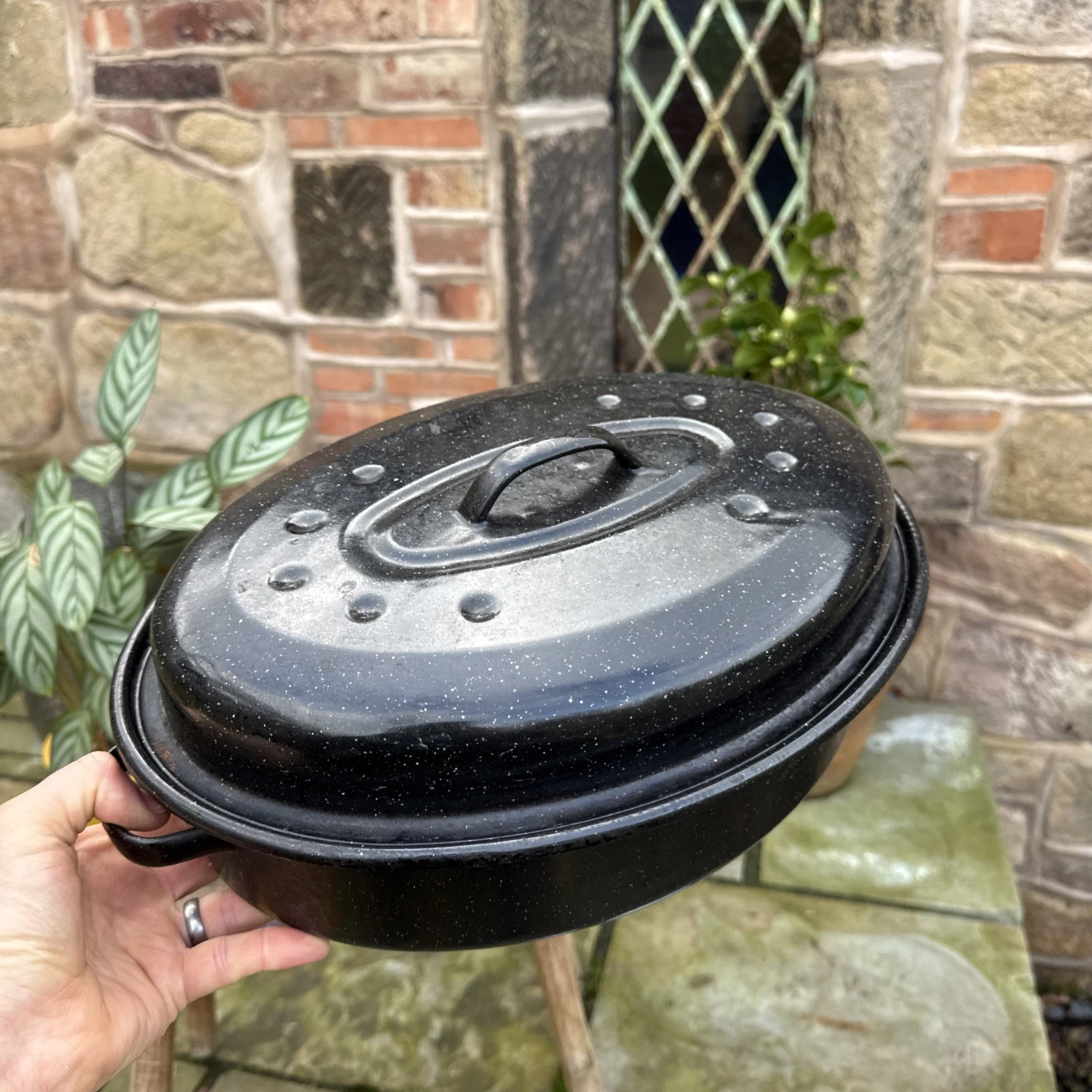 Black Graniteware Enamel Oval Roaster Roasting Pan With Lid Kitchen Farmhouse
Opens in a new window