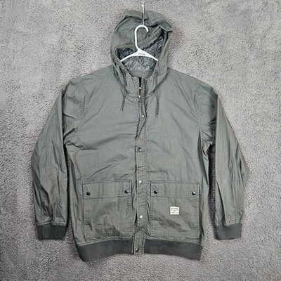 DC Shoes Mens XL Hooded Bomber Jacket Olive Green Ripstop Full Zip Skater Coat