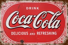 Blechschild COCA-COLA 30 x 20 cm Metallschild Retro Vintage Auto Car (048370)