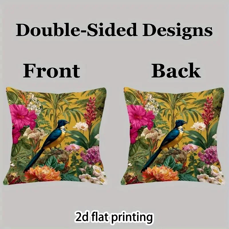 Kissen Bezug Samt 45 cm floral Vogel Garten Cottage Deko Boho botanisch Botanik - Bild 3 von 4