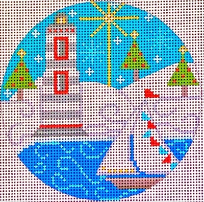 Needlepoint Handpainted Danji Christmas Lighthouse #2  4''