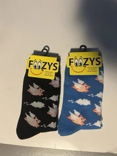 2 Pair When Pigs Fly  Foozys Socks Joke Animals FarmWomens Novelty Crew #FC-16
