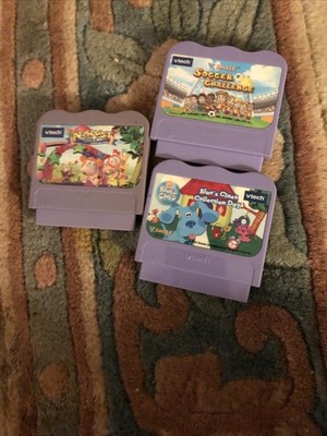 3 VTECH VSMILE GAMES:BLUE S CLUES COLLECTION DAY, SOCCOR CHALANGE,ALPABET MINT