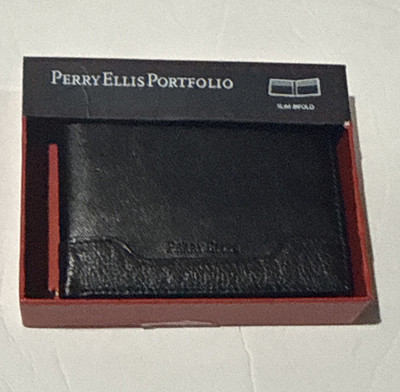 Perry Ellis Portfolio Men's Black Slim Bifold Wallet w/ Logo Accent