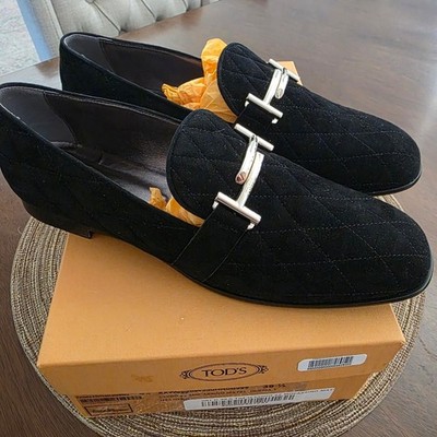 Tod's Double T Calf Hair Leather Moccasin Loafers Black 39.5 9 NIB NEW