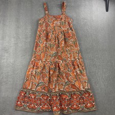 Band of the Free Women Small Orange Paisley Maxi Dress Tiered Boho