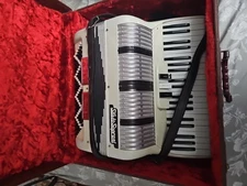 Silvio Soprani Accordion Circa 1900s Ivory Keys Salmon Bellows Stuck Bass Keys