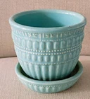 VINTAGE MCCOY POTTERY  4 INCH BEADED FLOWER POT WITH ATTATCHED SAUCER