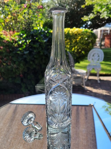 9" J Hoare Nassau ABP Cut Glass Worcestershire Bottle c1905 Original Stopper