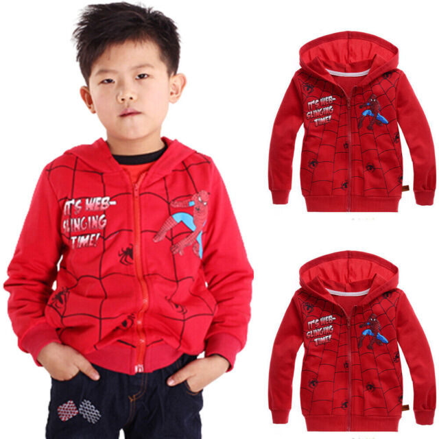Children Kids Boys Spiderman Hoodie Zip Coat Cartoon Jackets Tops Outwear Gift