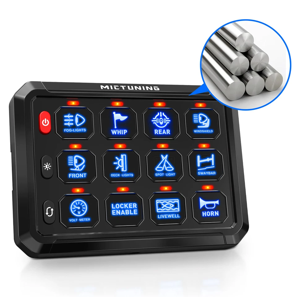 MICTUNING LED Touch Switch Panel, 12 Gang Led Light Bar ON-OFF Switch Power Box - Image 4 of 4