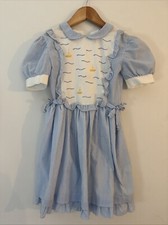 Vintage Girls 5/6 Nautical Sail Boat Dress Seersucker
