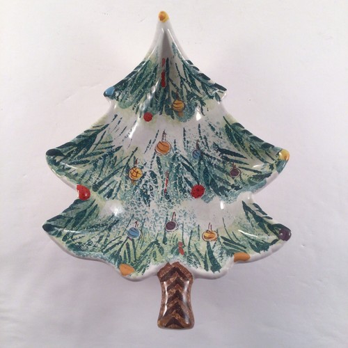 Vintage Ceramic Christmas Tree Candy Dish Made in Italy Hand Painted