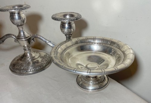 3 candelabro con patas de compota de plata esterlina plato candelabro adornado Webster - Imagen 8 de 17