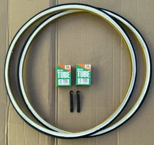 700 x 25c Road Bike Tires +Tubes Set Black White Wall Slick Thread Touring DURO