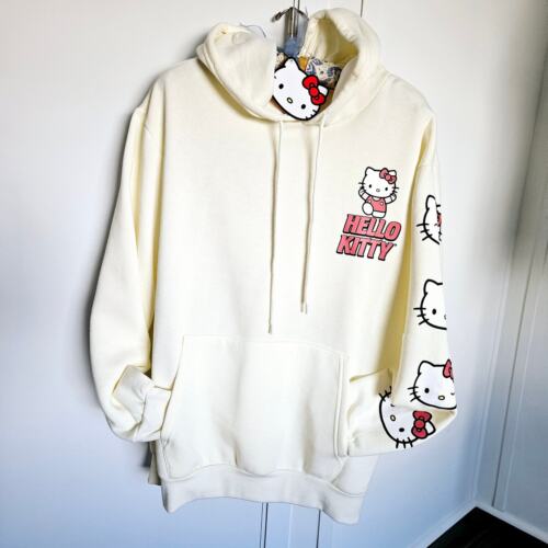 Size Large Hello Kitty Pastel Yellow Hoodie Hooded Long Sleeved Sweatshirt